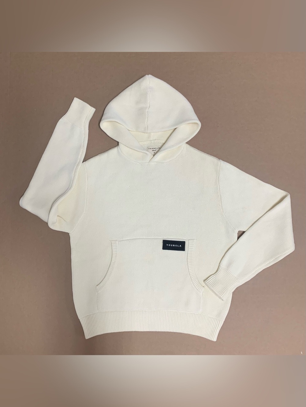 Young LA Mojave Knit Hoodie in Cream (Minor Flaw) Loose SM or Regular MED